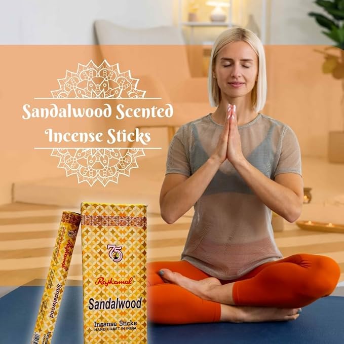 Rajkamal Incense Sticks Sandalwood Scented - Long-Lasting Aromatic Fragrance - for Meditation, Positivity, Relaxation, Yoga & Pooja Mandir 120 Sticks