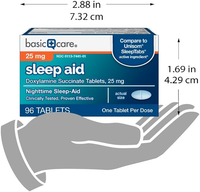 Amazon Basic Care Nighttime Sleep Aid Tablets for Adults, Doxylamine Succinate 25 mg, 96 Count