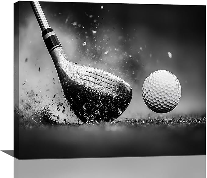 Olivine Golf Wall Art, Pictures Wall Decor, Black and White Sport Paintings, Golfing Sports Canvas Prints, Framed Artwork for Living Room Bedroom Bathroom Office Home Decoration 24"x20"