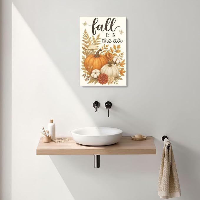 Fall Wall Decor Pumpkin Cotton Wall Art Autumn Pumpkin Canvas Pictures Painting Fall Signs Artwork Framed Decoration for Living Room Bedroom Dining Room Office Gifts 16"x24"