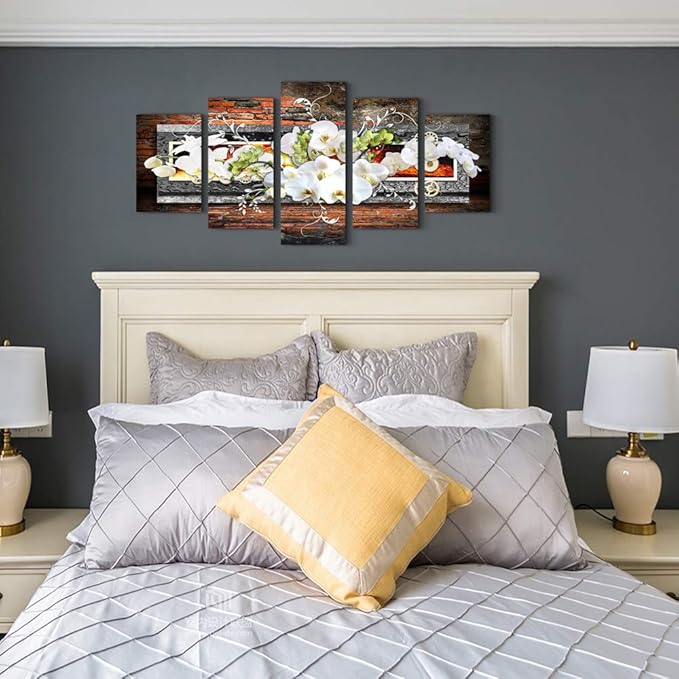 5 piece canvas wall art for living room Decorations Prints Orchid picture Large Flower Canvas Painting Contemporary Abstract Modern Home Decor The room Stretched and Framed Ready to Hang artwork
