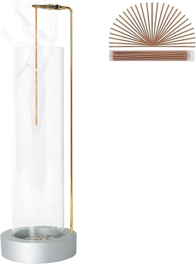 Incense Holder for Sticks, Anti-Ash Flying Incense Burner with 30 Incense Sticks, Detachable Glass Ash Catcher