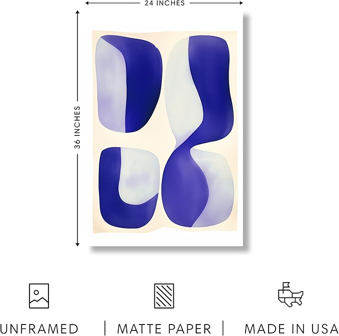 HAUS AND HUES Modern Abstract Wall Art - Blue and Green Living Room Art, Modern Artwork for Walls, Minimalist Picture for Living Room(Blue Tribal Shapes 2, Unframed, 24x36)