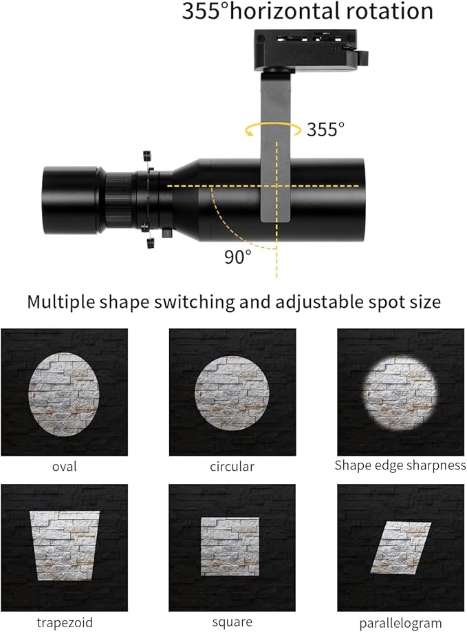 LED Dimmable Ceiling Spotlight, 18W Adjustable Aperture Shape Light, 4-Wire Track Dimming Zoom Light, Aluminum Indoor Monopoint Light for Museum Art Gallery Exhibition Art 6000K, GSWY0218