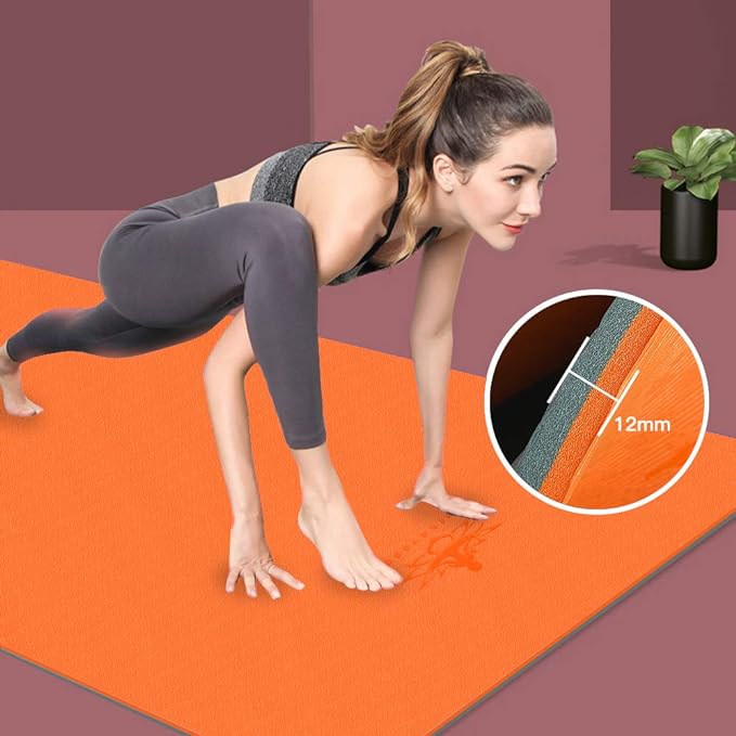Hatha Yoga Extra Thick TPE Yoga Mat - 72"x 32" Thickness 1/2 Inch -Eco Friendly SGS Certified - With High Density Anti-Tear Exercise Bolster For Home Gym Travel & Floor Outside