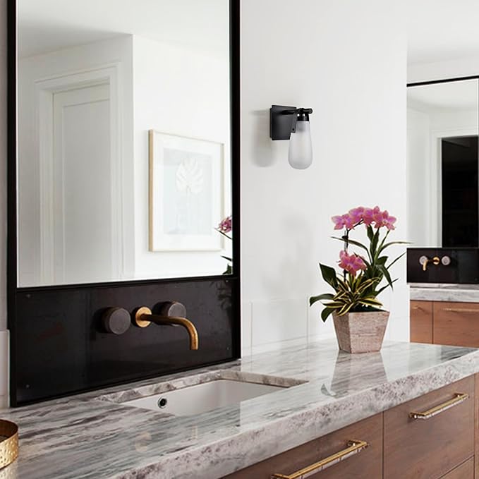 Modern Black with Frosted Glass Raindrop Wall Sconce 1-Light Bathroom Bedroom Vanity Lights Fixture