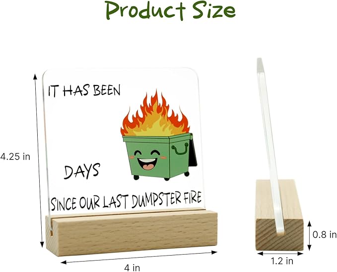 Dumpster Fire Desk Decor, Funny Office Ornament Gifts for Coworkers Employee Teammate Boss, Office Humor Desk Sign Plaque for Birthday White Elephant