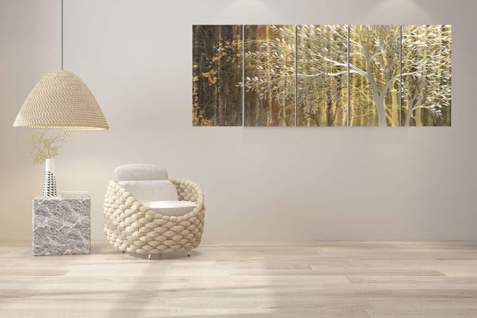 RICHSPACE ARTS Gold Metal Tree Wall Decor Large Modern Nature Landscape Paintings Wall Art 3d Metallic Sculpture Contemporary Artwork with Metal Texture for Living Room Dining Room