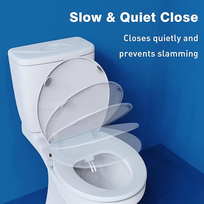 Non-Electric Elongated Bidet Toilet Seat with Dual Nozzle - Front & Rear Wash, Quiet-Close Lid, Adjustable Pressure, Easy Installation, Hygienic Fresh Water Bidet (Round)