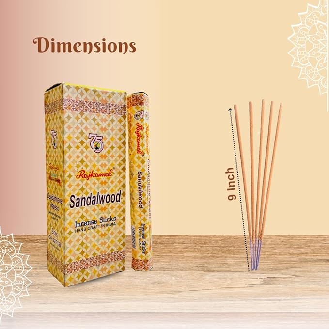 Rajkamal Incense Sticks Sandalwood Scented - Long-Lasting Aromatic Fragrance - for Meditation, Positivity, Relaxation, Yoga & Pooja Mandir 120 Sticks