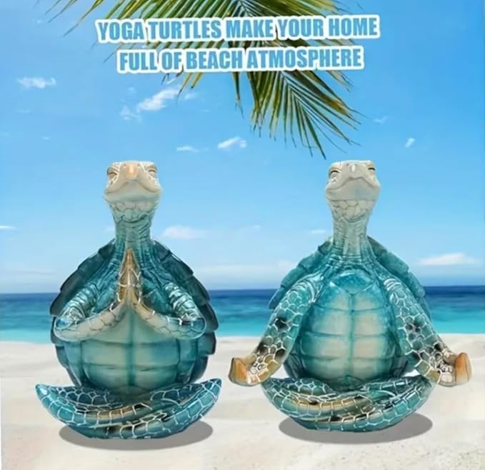 Sea Turtle Meditation Yoga Decor, Coastal Beach Decorations, Zen Resin Statue for Home Office (2PC)