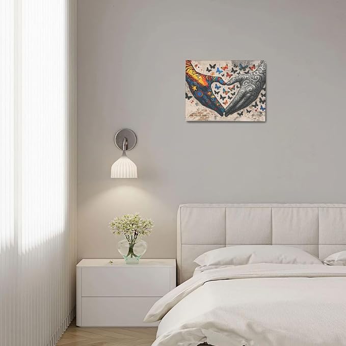 Banksy Hands Wall Art Graffiti Street Pop Art Canvas Prints Painting Wall Decor Abstract Gesture Picture Artwork Decoration Framed Gifts for Girls boys Bedroom Living Room Office Bathroom 12"x16"
