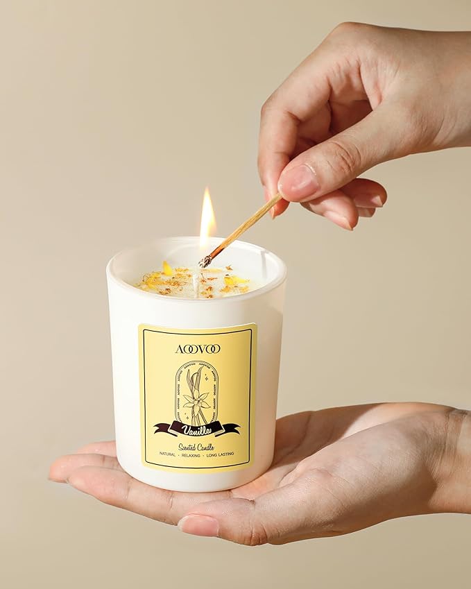 AOOVOO Lavender Candles Set for Women - 4 Pack Candles for Home Scented, 28 oz 200 Hour Long Lasting Aromatherapy Candle with Crystals Inside, Birthday Gifts Mothers Day Candle for Women Mom