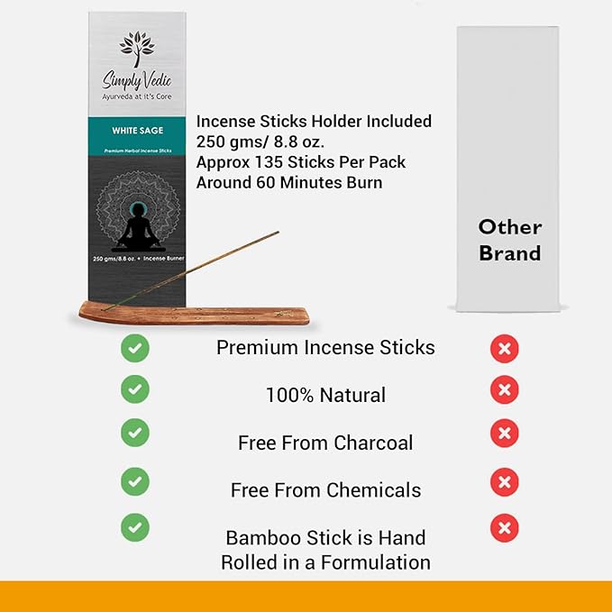 White Sage Incense Sticks 250g (135 Sticks + Holder), Natural, Long Lasting, Aromatherapy, Meditation, Yoga, Spiritual Healing