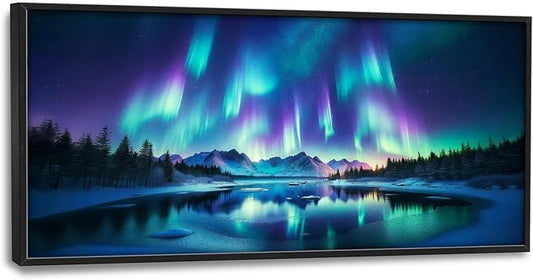 Glocmna Large Wall Art for Living Room Northern Lights Canvas Wall Decor Nature Aurora Borealis Landscape Pictures Painting Print Northern Europe Scenery Framed Artwork Decorations Gifts for Bedroom Home Office Hotel 30"x60"