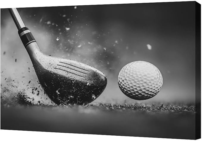 Olivine Golf Wall Art, Pictures Wall Decor, Black and White Sport Paintings, Golfing Sports Canvas Prints, Framed Artwork for Living Room Bedroom Bathroom Office Home Decoration 24"x16"