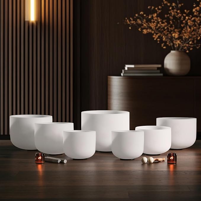 432HZ 7-12 Inch Set Of 7 Pcs Frosted Quartz Crystal Singing Bowls With 2 Pcs Carrying Case bag Sound Healing