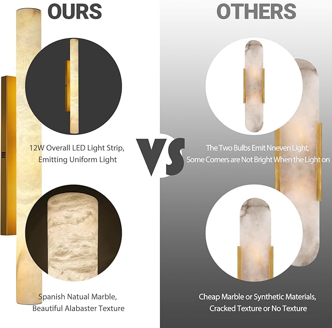 Brass Alabaster Wall Sconces, Spanish Natural Marble Wall Sconce, 36" Long Stone Wall Sconce Dimmable, Gold Alabaster Sconces Wall Lighting Indoor, Marble Wall Light for Bathroom, Living Room,Entryway