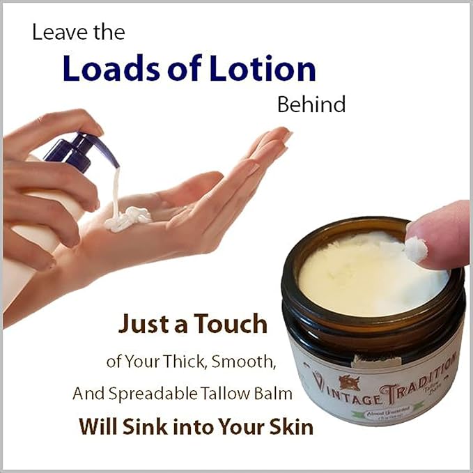 Vintage Tradition Beef Tallow All Purpose Balm - Healing, Hydrating Lavender Oil Skin Care Salve Replaces Body Lotion, Hand Cream, More - Essential Oil, Olive Oil, and Grass-Fed Tallow, 2 fl. oz.