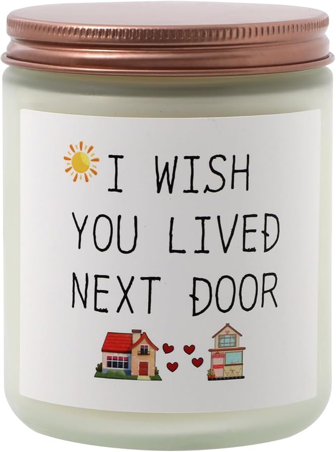 Lavender 'Wish You Lived Next Door' Scented Candle – 8oz Soy Wax Jar, 50-Hour Burn – Long-Distance Gift for Couples, Friends & Missing Someone