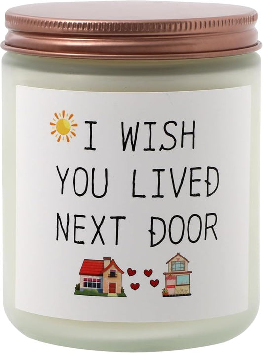 Lavender 'Wish You Lived Next Door' Scented Candle – 8oz Soy Wax Jar, 50-Hour Burn – Long-Distance Gift for Couples, Friends & Missing Someone