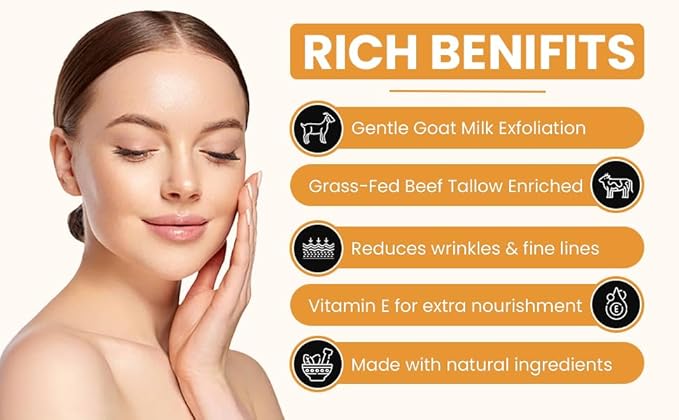 Tallow & Goat Milk Body Lotion for Sensitive Skin, Organic moisturizing Lotion - Soothes Dry skin, Goat Milk face and body Moisturizer - Handmade Tallow for skin cream (12 OZ, Sandalwood Vanilla)