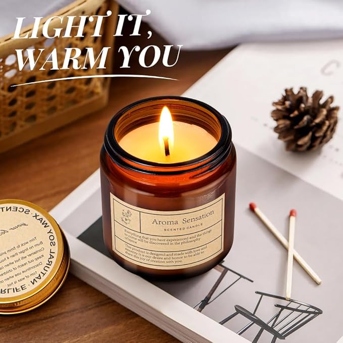 4 Pack Vanilla Candles for Home Scented,Amber Jar Aromatherapy Candle Gifts for Women,Scented Candles Set for Mother's Day Christmas Valentine Thanksgiving Brithday Gifts,Soy Wax Candle Set