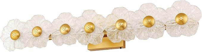 MantoLite Bathroom Light Fixtures Modern Vanity Over Mirror Adjustable 3000K-6000K Picture Lights Art Light with Floral Clear Glass Shades for Living Room Bedroom Wall Sconces (7 Gold)