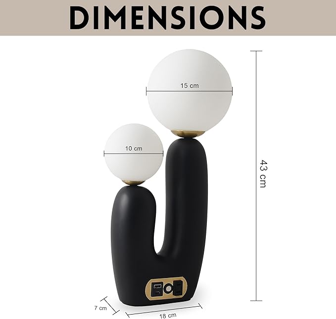 Decorative Mushroom Lamp, Resin Lamp for Desk, Unique Globe Lamps for Bedrooms and Side Tables, Desk Lamps for Night Stands, Portable Table Lamps for Living Room (Black)