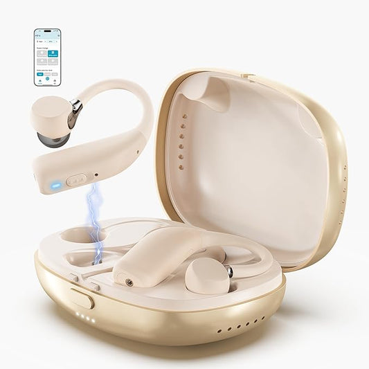 FLYSOUND Rechargeable OTC Hearing Aids with Bluetooth for Seniors & Adults | Experience 80% Speech Recognition Boost & Tinnitus Relief via App | Up to 60dB Gain & AI Noise Reduction | Stylish Gold Des