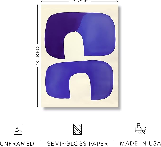 HAUS AND HUES Modern Abstract Wall Art - Blue and Green Living Room Art, Modern Artwork for Walls, Minimalist Picture for Living Room(Blue Tribal Shapes, Unframed, 12x16)