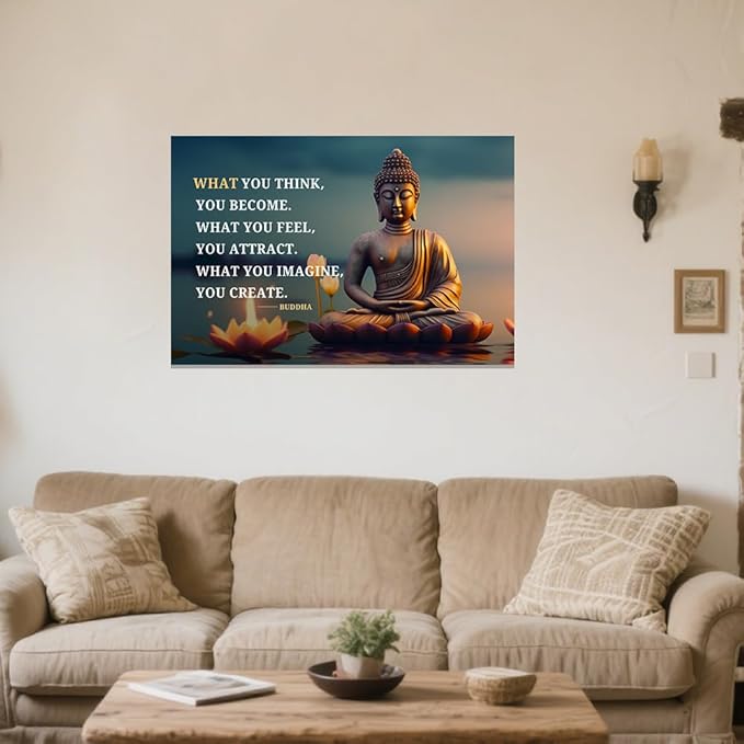 ZXHYWYM Buddhist Motivational Quotes Wall Art Canvas Prints Buddha Lotus Painting Zen Bathroom Pictures for Office Home Spa Yoga Room Wall Decor Framed (16" x 24")