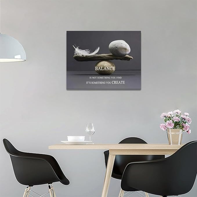 Zen Stone Wall Art Meditation Spiritual Wall Decor Inspirational Balance Feather Pictures Canvas Prints Framed Home Decorations Painting Artwork for Living Room Bedroom Office Bathroom 16"x12"