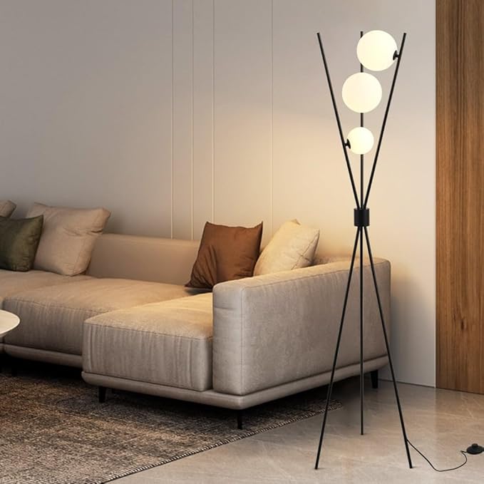 LOVEDIMA Standing Lamp for Living Room with 3 Color Temperatures Bulbs,Bedside Floor Lamp Tall Modern Corner Lamp Reading for Bedroom,Office (G9 Bulb, White Lampshade Included),Black