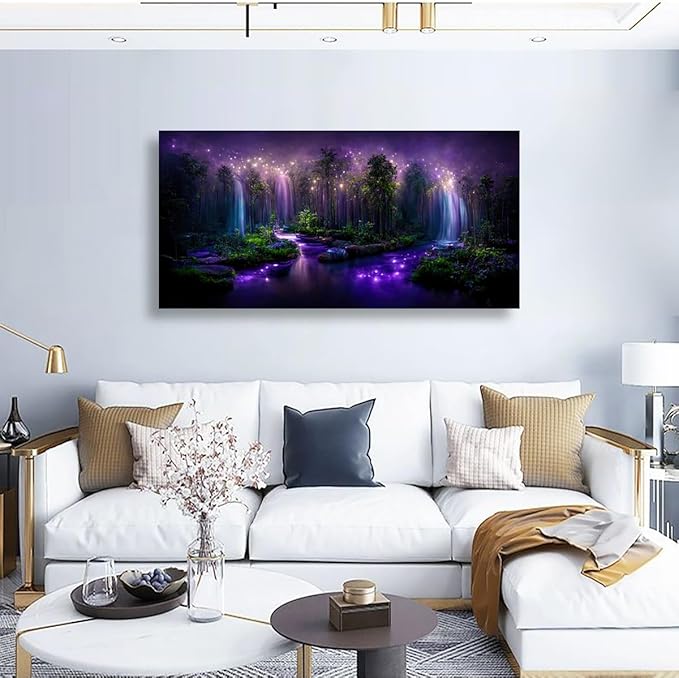 Purple Fantastic Wall Art Bedroom Wall Decor Living Room,Canvas Wall Art Office Farmhouse Paintings Artwork Modern Forest Starry Sky Lake Magical Wall Art Prints Pictures 20 * 40inch