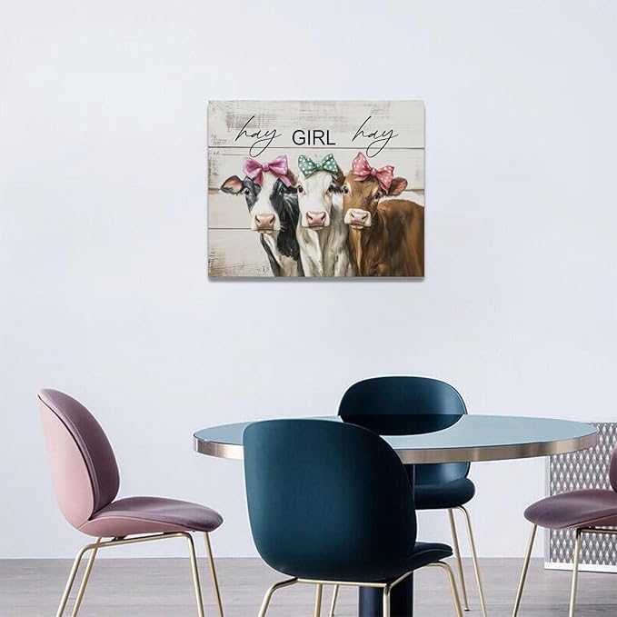 Olivine Cow Wall Art, Farmhouse Pictures Wall Decor, Cows Painting, Country Rustic Canvas Prints, Framed Artwork for Living Room Bedroom Bathroom Home Decoration 20"x16"