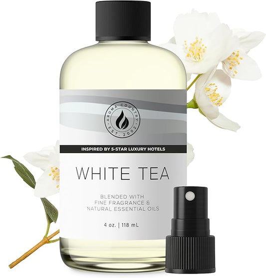 Aroma Country White Tea Diffuser Oil - Luxury Essential Oils for Diffuser Refill & Air Freshener Room Spray, Long-Lasting, Natural Home Fragrance and Hotel Scent for Diffusers & Machines (4 Fl. oz)
