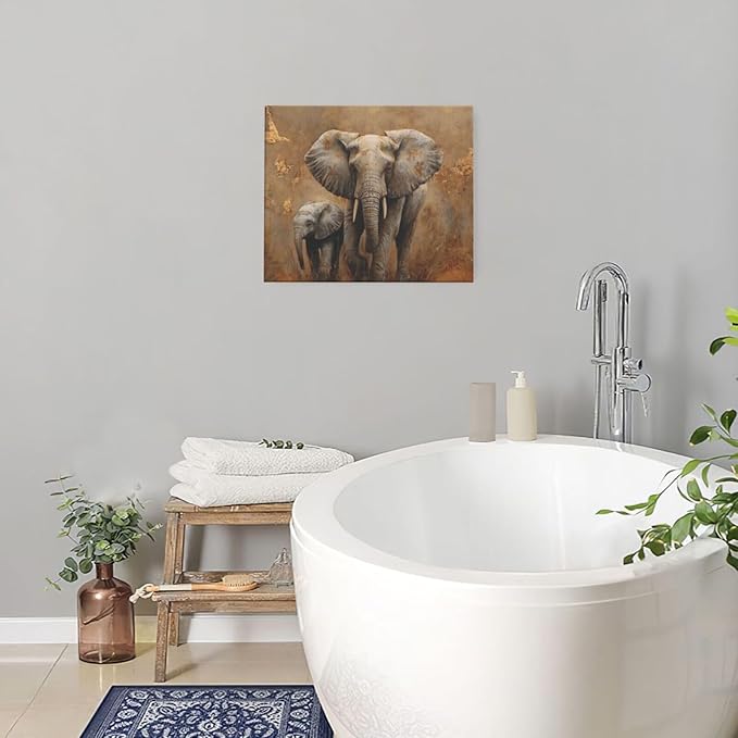 Elephant Wall Art African Animal Pictures Elephant Family Canvas Painting Decoration Artwork Framed Wall Decor Gifts for Women Girl Living Room Kids Bedroom 20"x24"