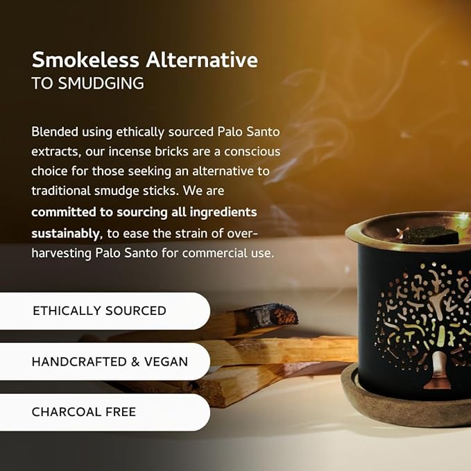 Palo Santo & Cinnamon Smokeless Incense Bricks & Rainbow Burner | 2 x 9 bricks | Aromatherapy | Smudging | Made with Essential oils | Natural Air fresheners for home | Spiritual Meditation Accessories