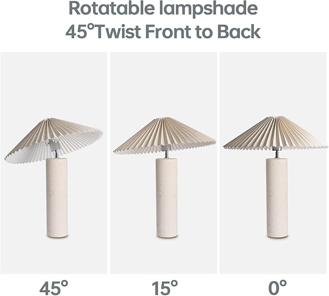 Elegant 45° Rotatable Ceramic Table Lamp (A15 Bulb Included), Pleated Flexible Light, Angle Control for Home, Office, Bedroom Decor - Modern Stylish Desk Lamp, White