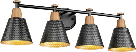 FEMILA 30" Bathroom Light Fixtures, 4 Light Vanity Lighting Fixtures with Wood Grain Paint and Black Finish, Light Fixtures for Bathroom Above Mirror, 4FG75B-4W BK