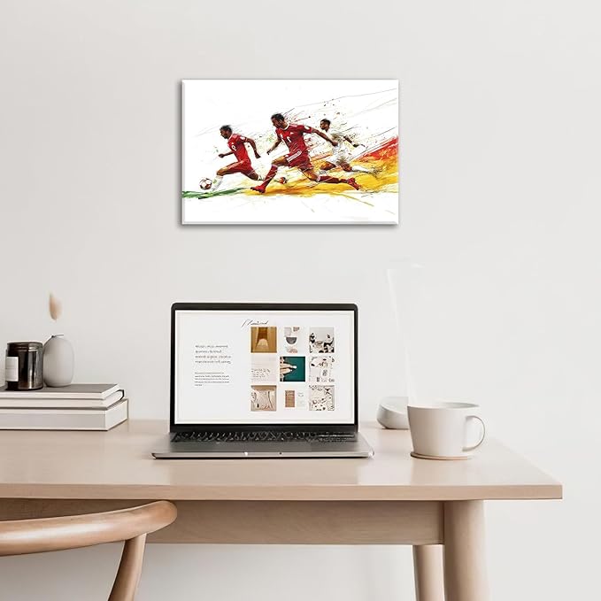 Olivine Soccer Wall Art, Sports Pictures Wall Decor, Graffit Game Painting, Football Player Canvas Prints, Framed Artwork for Bathroom Bedroom Living Room Office Home Decoration 24"x16"