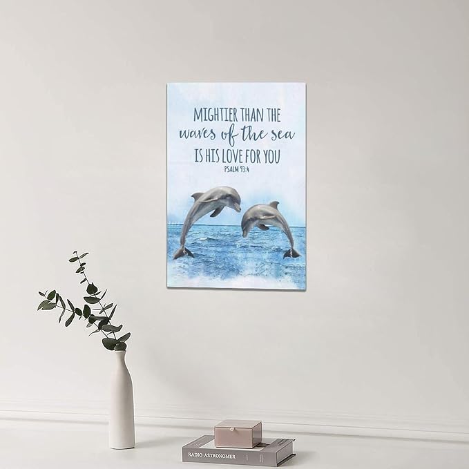 Dolphin Bathroom Decor Wall Art Ocean Coastal Wall Decor Scripture Canvas Bible Verse Prints Painting Framed Artwork for Bathroom living room Bedroom 16"x24"