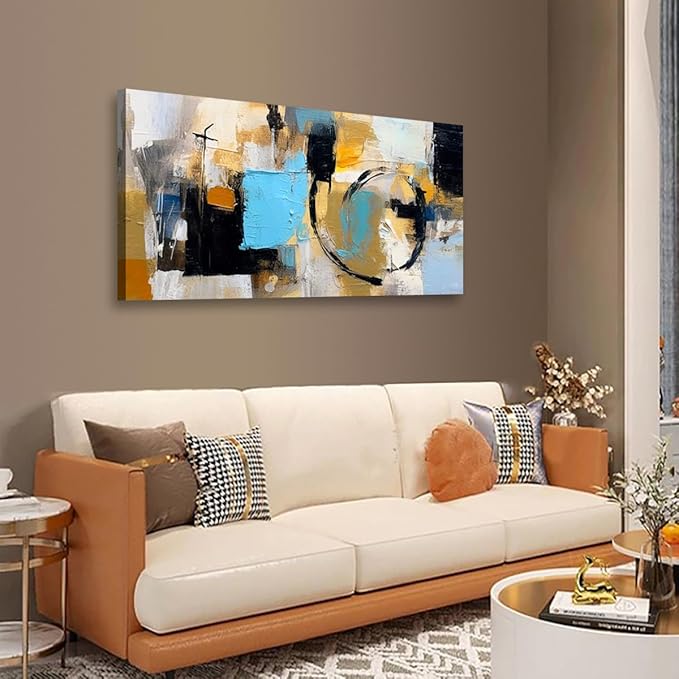 Blue Abstract Wall Art Bedroom Wall Decor Living Room,Black Canvas Wall Art Office Farmhouse Paintings Artwork Modern Black Yellow Brown Boho Wall Art Prints Pictures 20 * 40inch