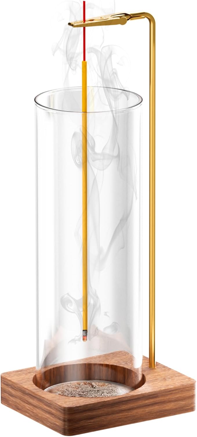 Incense Holder for Sticks, Insence-Stick Holder, Anti-Ash Flying No Mess Incense Burner, Incense Stick Holder with Glass Ash Catcher, for Yoga Spa Meditation Home Decor(1 Pack)