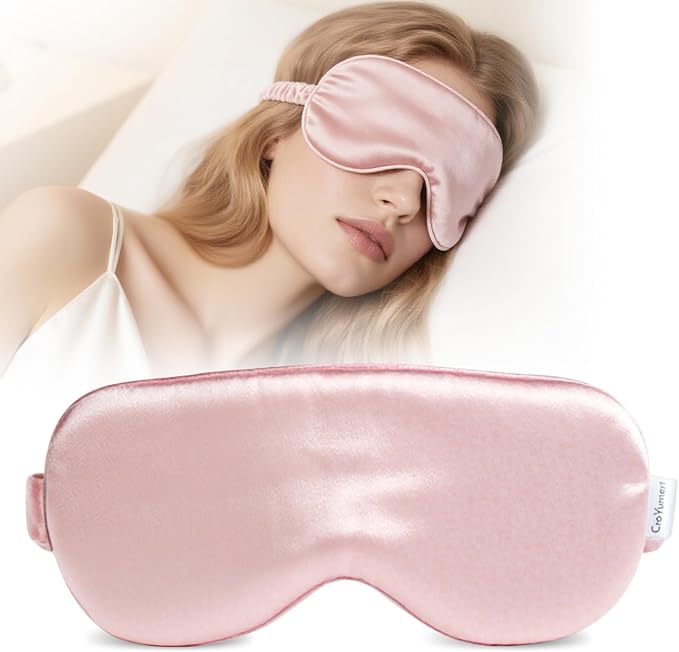 Pure 22 Momme 6A Grade Mulberry Silk Sleep Mask for Side Sleepers - 100% Blackout Eye Mask with Travel Pouch (Pink)