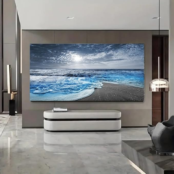 Bamdeya Canvas Wall Art for Bedroom Beach pictures for Living Room Wall Decor Blue Poster Ocean Decor Large Size Seascape Paintings Prints Office Artwork Framed Kitchen Decorations 24x48