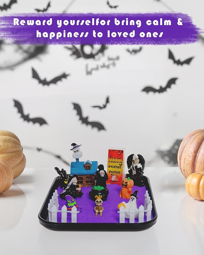 Halloween Zen Garden Kit with Inspirational Sign Haunted House Mini Zen Garden Decorative Trays Home Office Desk Decor Stress Relief Gift Includes All Accessories