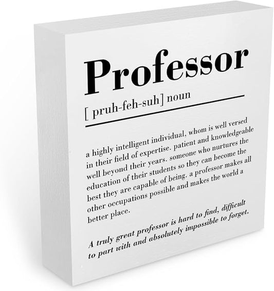 Professor Definition Office Supplies Rustic Desk Decor White Wooden Box Sign Motivational Appreciation Gifts for Professor Teacher Mentor Farmhouse Wood Plaque Thank You Gifts Home Shelf Decorations