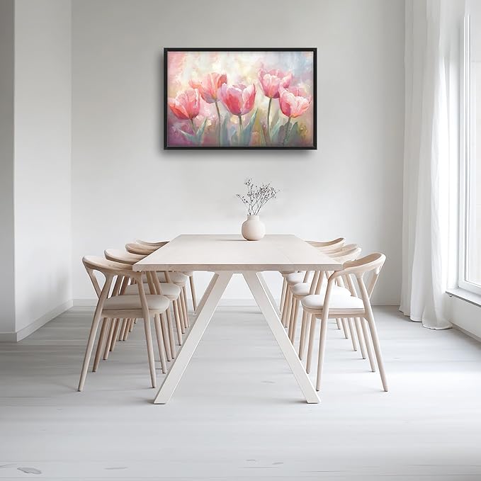 Kylora Tulip Wall Art Pink Tulips Pictures Wall Decor Pink Flowers Prints Modern Artwork Painting Home Office Decorations For Kitchen Bathroom Bedroom Dining Living Room 36"x24"